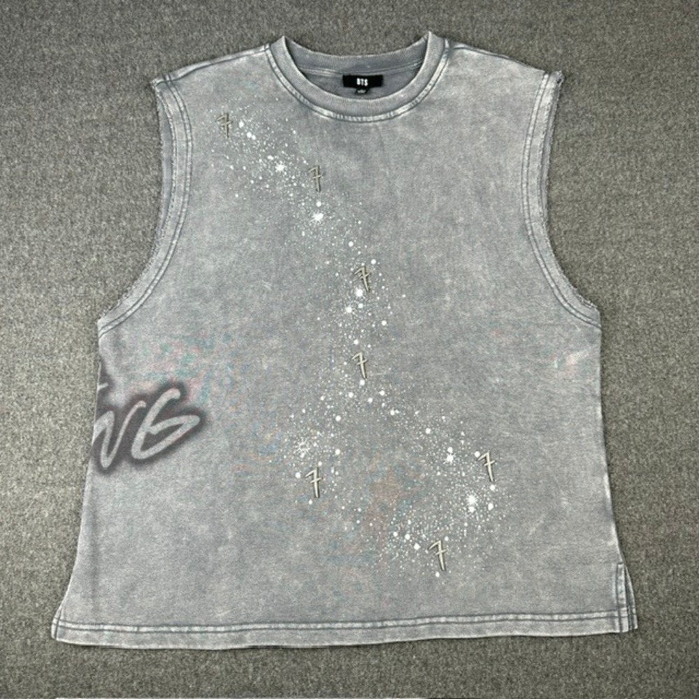 BTS Sleeveless Washed Gray Tank Top with Subtle Splatter
